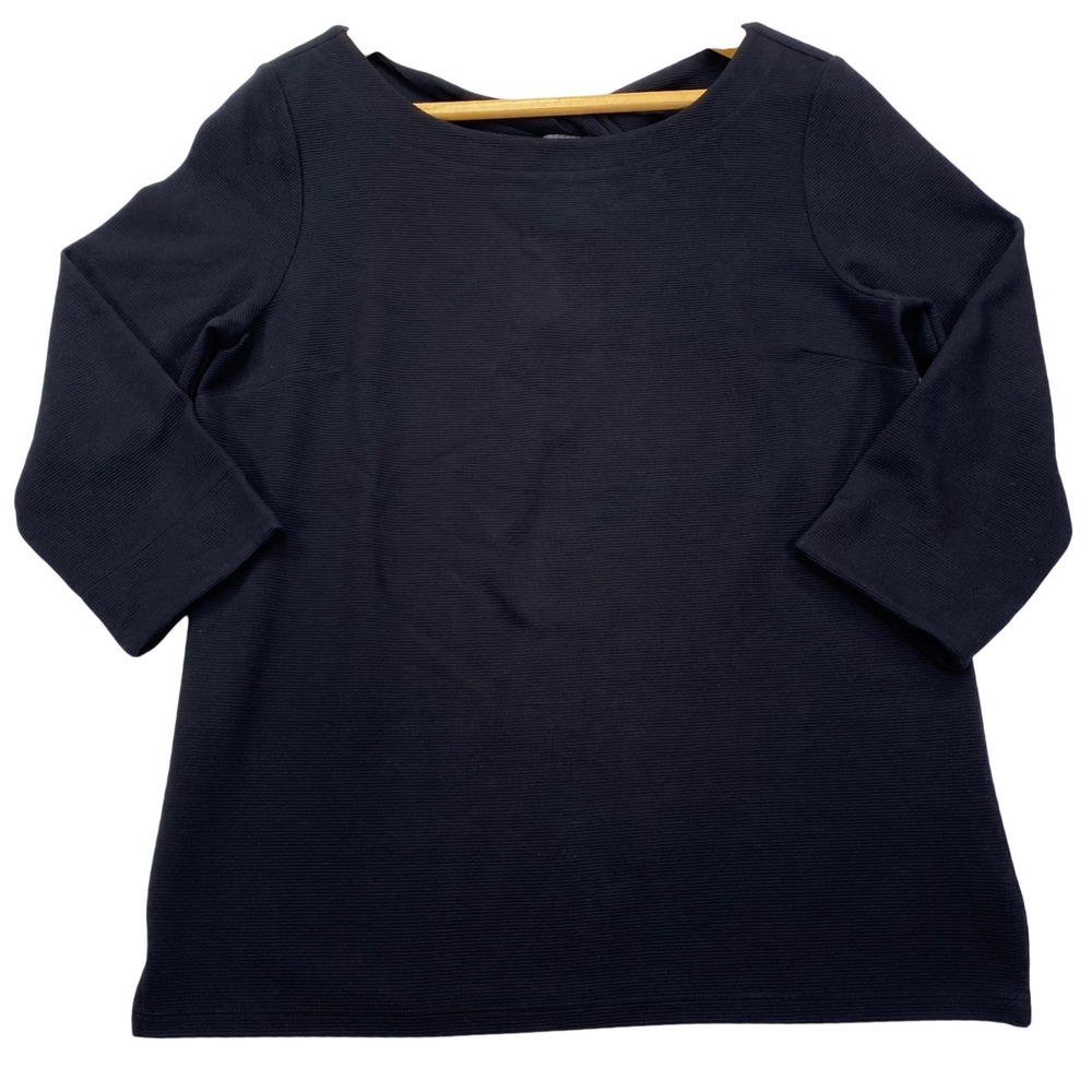 Talbots Knit Top Womens‎ M Black Boat Neck 3/4 Sleeve Ribbed Back Twist Cutout